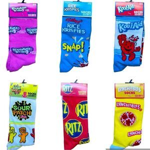 Unisex Novelty Crew Socks Men 6-12 Lunchables Kool-Aid Ritz Sour Patch, Various
